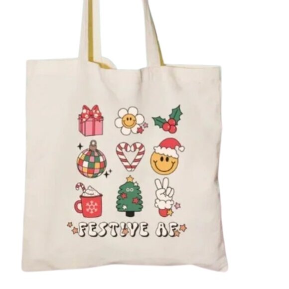 Festive AF Christmas NEW tan tote bag - Picture 1 of 2